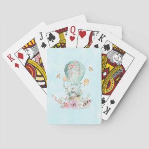 Whimsical Bunny Riding i en Luftballong Kortlek