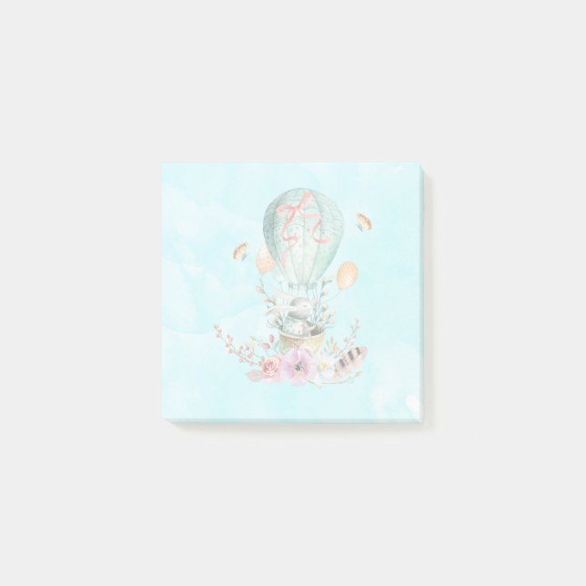 Whimsical Bunny Riding i en Luftballong Post-it Block (Framsida)