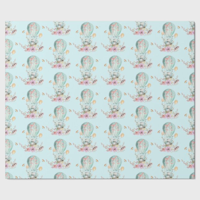 Whimsical Bunny Riding i en Luftballong Presentpapper (Seam)