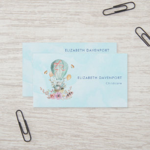 Whimsical Bunny Riding i en Luftballong Visitkort