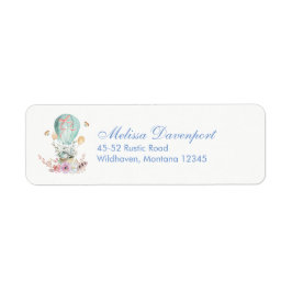 Whimsical Bunny Riding i Hett-Luft-ballongen Returadress Etikett