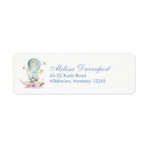 Whimsical Bunny Riding i Hett-Luft-ballongen Returadress Etikett