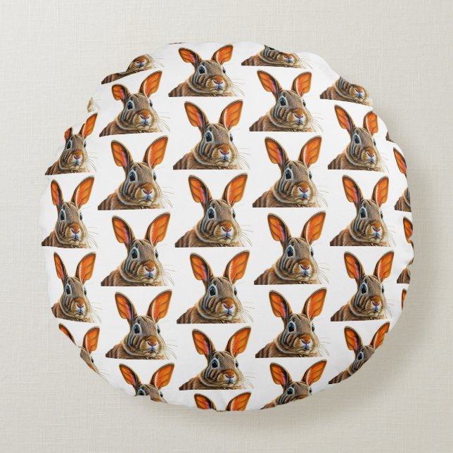"Whimsical Bunny Rund Kudde (Framsidan)