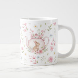 Whimsical Bunny Teapot Floral Spring  Jumbo Mugg