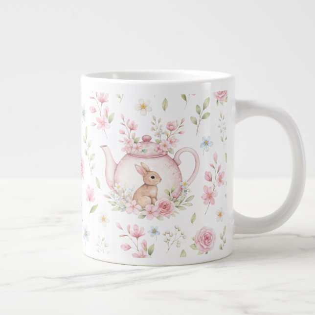 Whimsical Bunny Teapot Floral Spring  Jumbo Mugg (Höger)