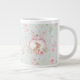Whimsical Bunny Teapot Floral Spring  Jumbo Mugg