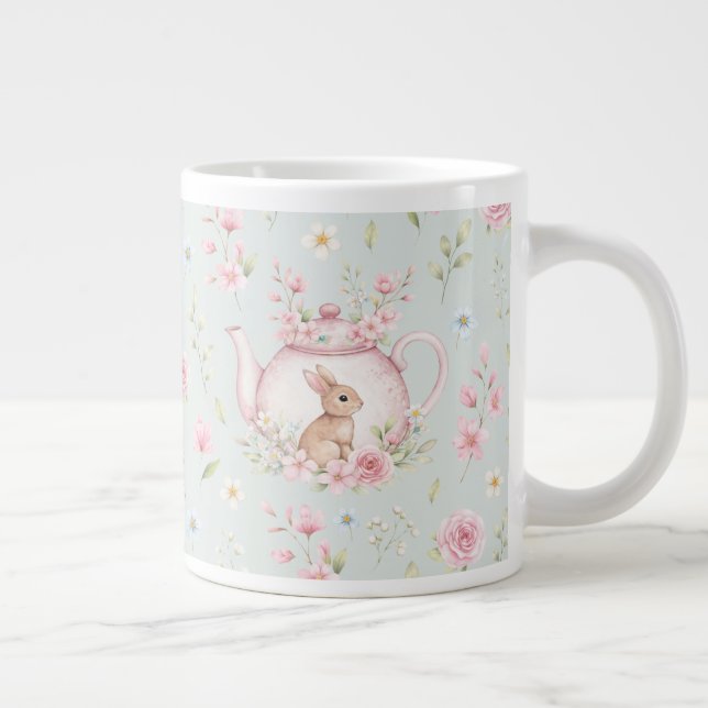 Whimsical Bunny Teapot Floral Spring  Jumbo Mugg (Höger)