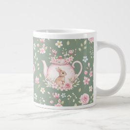 Whimsical Bunny Teapot Floral Spring  Jumbo Mugg