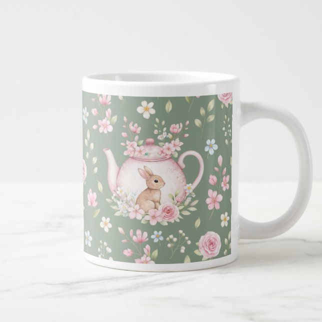 Whimsical Bunny Teapot Floral Spring  Jumbo Mugg (Höger)