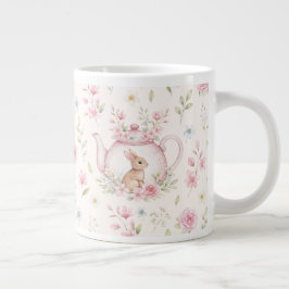 Whimsical Bunny Teapot Floral Spring  Jumbo Mugg