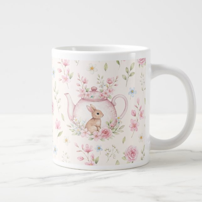 Whimsical Bunny Teapot Floral Spring  Jumbo Mugg (Höger)