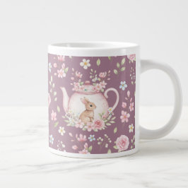 Whimsical Bunny Teapot Floral Spring  Jumbo Mugg