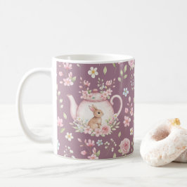 Whimsical Bunny Teapot Floral Spring  Kaffemugg