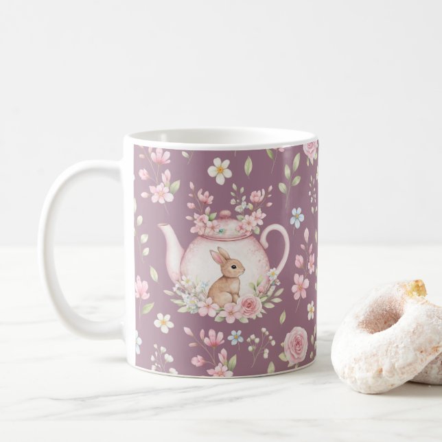Whimsical Bunny Teapot Floral Spring  Kaffemugg (Med munk)