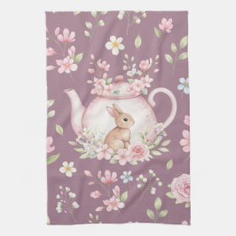 Whimsical Bunny Teapot Floral Spring  Kökshandduk