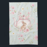 Whimsical Bunny Teapot Floral Spring  Kökshandduk<br><div class="desc">Cute bunny peeking from behind a floral teapot. Light mint green background with delicate pink and white blossoms. Perfect for adding a touch of cottagecore charm to any home, or as a thoughtful gift for nature lovers, tea enthusiasts, and anyone who adores cute animals and beautiful flowers. A truly special...</div>