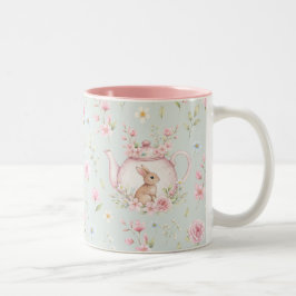 Whimsical Bunny Teapot Floral Spring  Två-Tonad Mugg