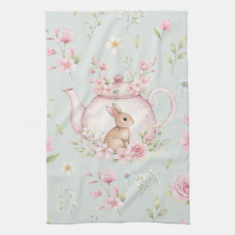 Whimsical Bunny Tekanna Floral Spring Kökshandduk