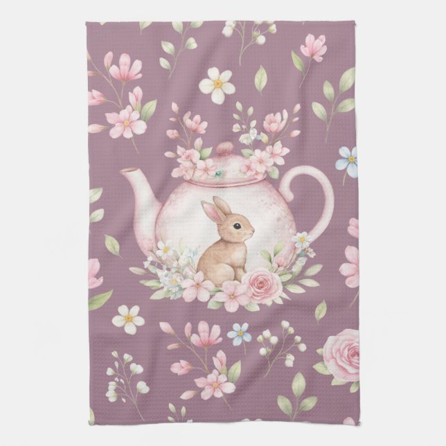 Whimsical Bunny Tekanna Floral Vår  Kökshandduk (Vertikal)