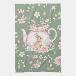 Whimsical Bunny Tekanna Floral Vår Kökshandduk