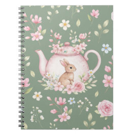 Whimsical Bunny Tekanna Floral Vår Notisblock Anteckningsbok