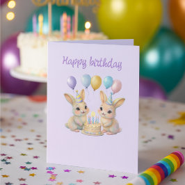 Whimsical Bunny Twins Birthday Greeting Card Kort