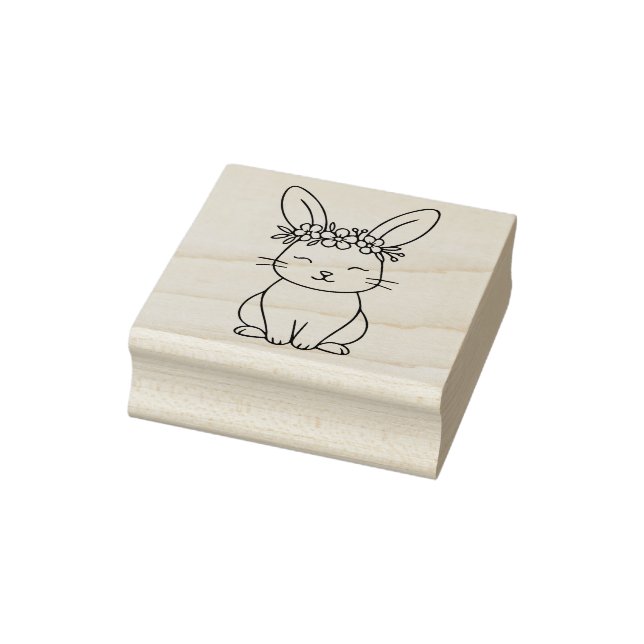 Whimsical Bunny with Floral Crown Line Art  Stämpel (Stämpel)