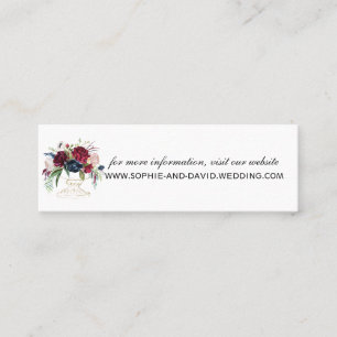 Whimsical Burgundy Blåa blommor webbplats Bröllop Mini Visitkort