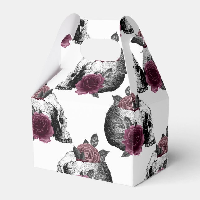 Whimsical Burgundy Blommiga Döskallar Gotisk Bröll Presentaskar (Framsidan Sidan)