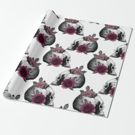 Whimsical Burgundy Blommiga Döskallar Gotisk Bröll Presentpapper