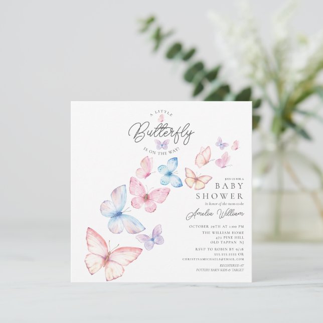Whimsical Butterflies Baby Shower-inbjudan Inbjudningar (Stående Fram)