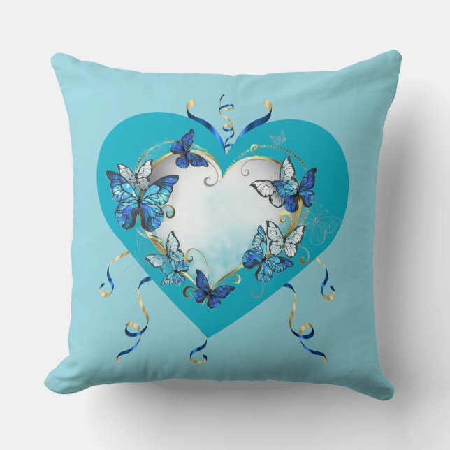 Whimsical Butterflies Heart Pillow Kudde (Framsida)