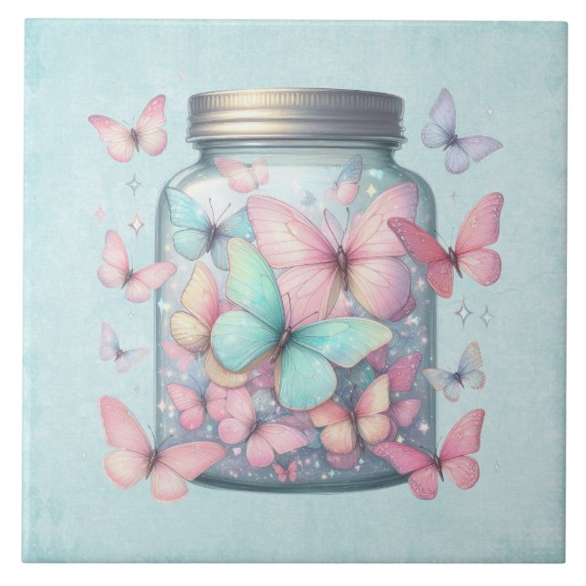  Whimsical Butterflies in a Jar Kakelplatta (Framsidan)