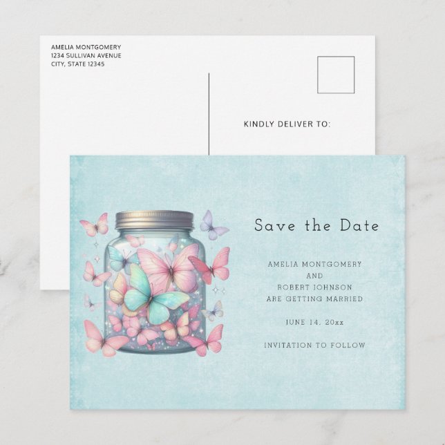 Whimsical Butterflies in a Jar Meddelande Vykort (Fram/baksida)