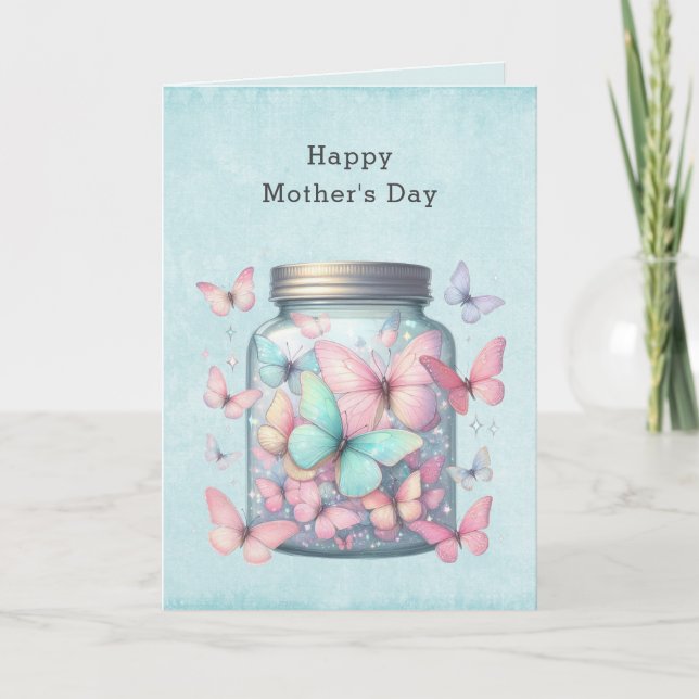 Whimsical Butterflies in a Jar Mother's Day Helgkort (Framsida)