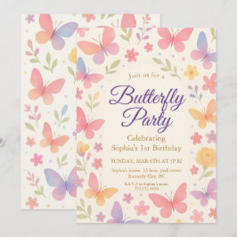 Whimsical Butterfly 1-årsfest Inbjudningar