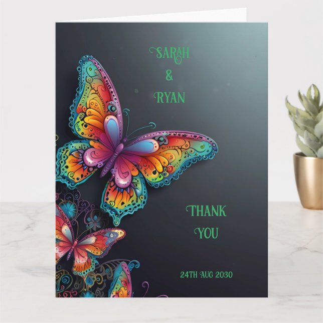 Whimsical Butterfly Romantik bröllopsinbjudan Kort (Liten växt)