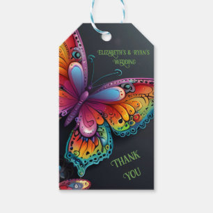 Whimsical Butterfly Romantik bröllopsinbjudan Presentetikett