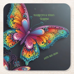 Whimsical Butterfly Romantik bröllopsinbjudan Underlägg Papper Kvadrat