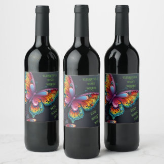 Whimsical Butterfly Romantik bröllopsinbjudan Vinflaska Etikett