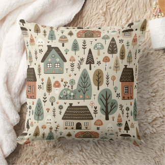 Whimsical by med stugor och träd kudde