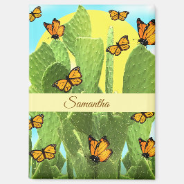 Whimsical Cactus And Butterflies Magnet