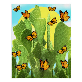 Whimsical Cactus And Butterflies Perfect Poster