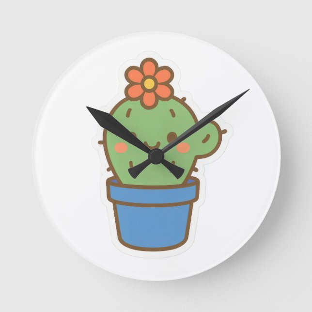 Whimsical Cactus Rund Klocka (Framsida)