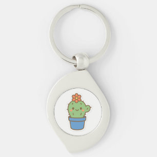 Whimsical Cactus Swirl Silverfärgad Nyckelring