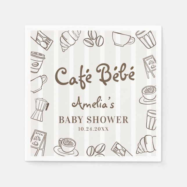 Whimsical Cafe Bebe Brunrandig Bebis-fest Pappersservett (Framsidan)