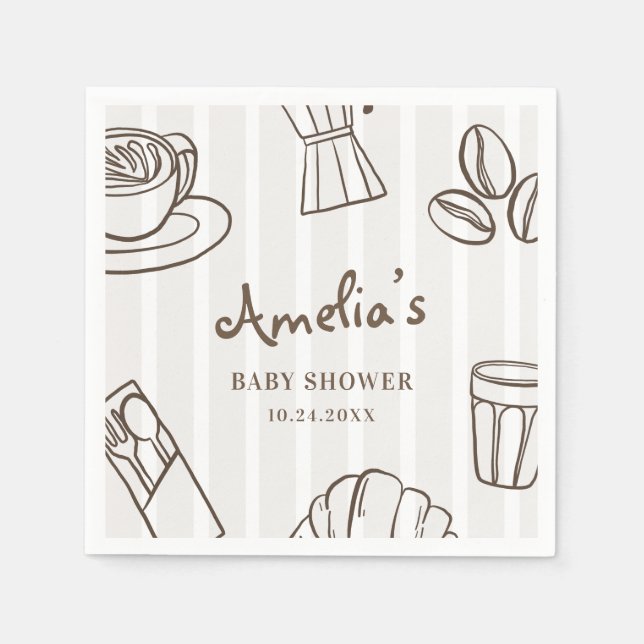 Whimsical Cafe Bebe Randig Baby Shower Pappersservett (Framsidan)