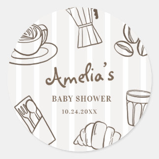 Whimsical Cafe Bebe Randig Bebis Baby Shower Runt Klistermärke