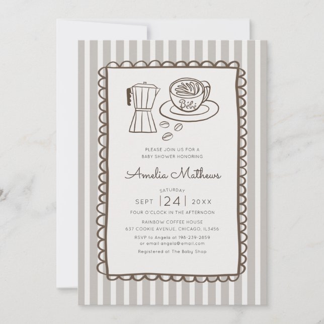 Whimsical Café Bebe-randiga babyfirande Inbjudningar (Framsida)