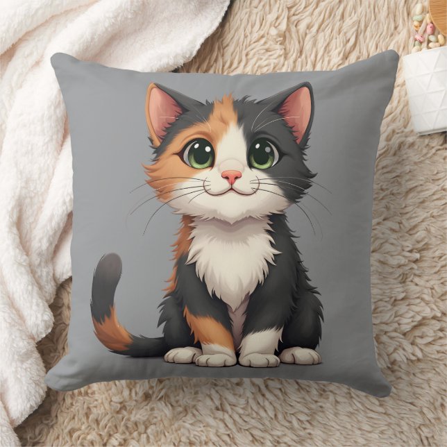 Whimsical Calico Kitten med Cattige Kudde (Filt)